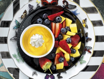 Custard with fresh fruit, Europe.