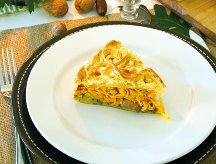 Sformato di tagliatelle con speck funghi e zucchine b616