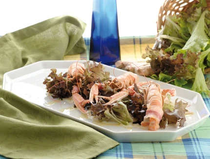 Scampi, speck e sale allo zenzero