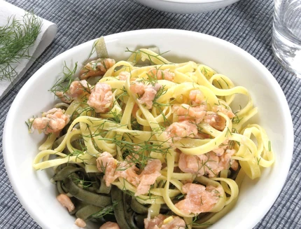 Tagliolini Bianchi e Neri with salmon, Italy