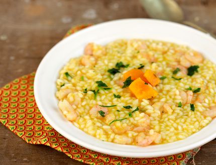 Risotto di zucca e gamberi