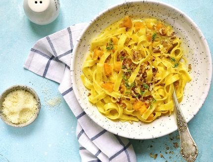 Tagliatelle with pumpkin in a cream sauce