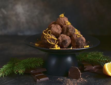 Delicious chocolate truffles with orange