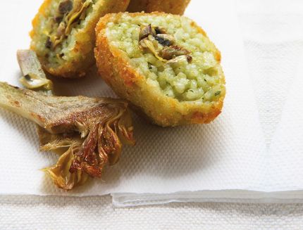 Suppl√¨ di riso e carciofini (Reiskroketten mit Artischocke)