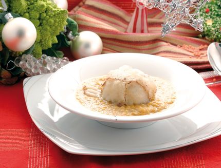 Crema di lenticchie con timballino di pasta e broccoli con lardo