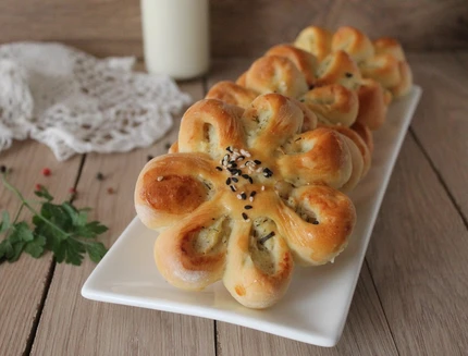 patties with potato filling “flowers”