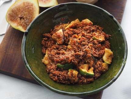 Red Camargue rice with fresh fig sauce, Italy, Europe